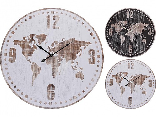 Αναλογικό Ξύλινο Ρολόι Τοίχου, με θέμα χώρες του κόσμου, διαμέτρου 60 εκατοστών