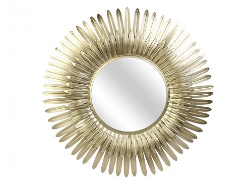Μεταλλικός Επιτοίχιος Καθρέφτης διαμέτρου 53 cm σε χρυσό χρώμα, Feather Metal Mirror