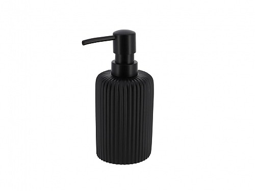 Διανεμητής σαπουνιού Dispenser 230ml από πολυρητίνη με ρίγες, σε μαύρο χρώμα, 7x7x17 cm