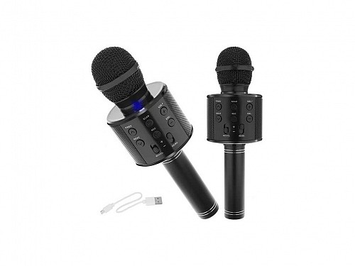 Ασύρματο μικρόφωνο καραόκε, bluetooth με ενσωματωμένο ηχείο σε μαύρο χρώμα, 7.5x7.5x23 cm