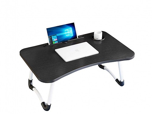 Δίσκος κρεβατιού τραπεζάκι laptop, πτυσσόμενο, με ξύλινη επιφάνεια και μεταλλικά πόδια, 60x28x40 cm