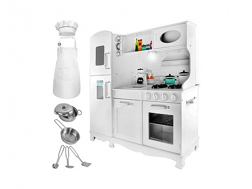 Ξύλινη παιδική κουζίνα, με φωτισμό led, ήχους και αξεσουάρ, 92.5x30x98 cm