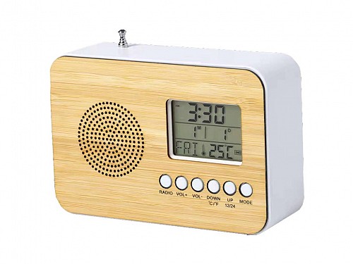 Wellys Ραδιόφωνο ξυπνητήρι από bamboo, με ένδειξη ώρας, ημερομηνίας και θερμοκρασίας,12.5x4.5x8.5 cm