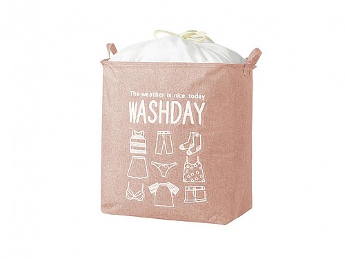 Polyester Folding Laundry Basket with Handles in Pink, 44x33x53 cm